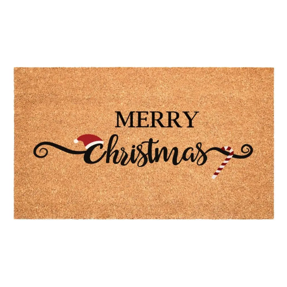 24" X 36" Brown And Black Christmas Merry Christmas Outdoor Coir Door Mat - NOVA HOME FURNITURE