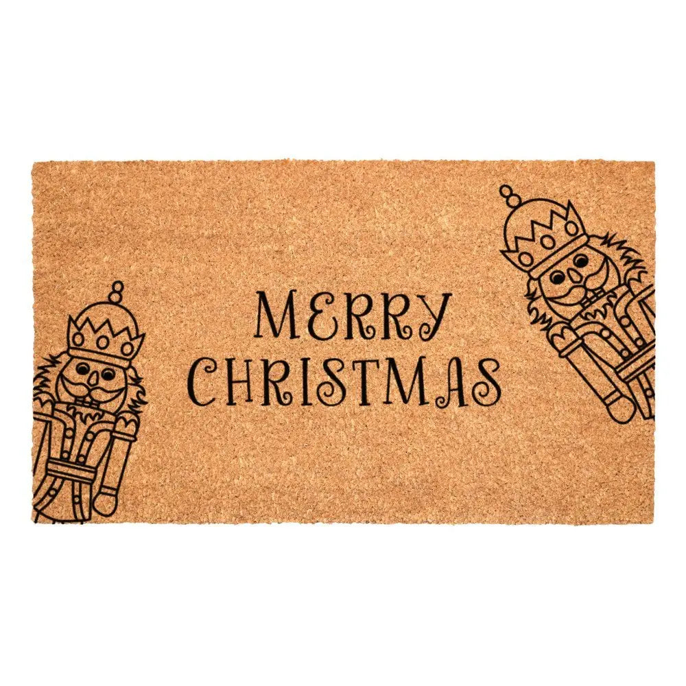 24" X 36" Brown And Black Christmas Merry Christmas Outdoor Coir Door Mat - NOVA HOME FURNITURE