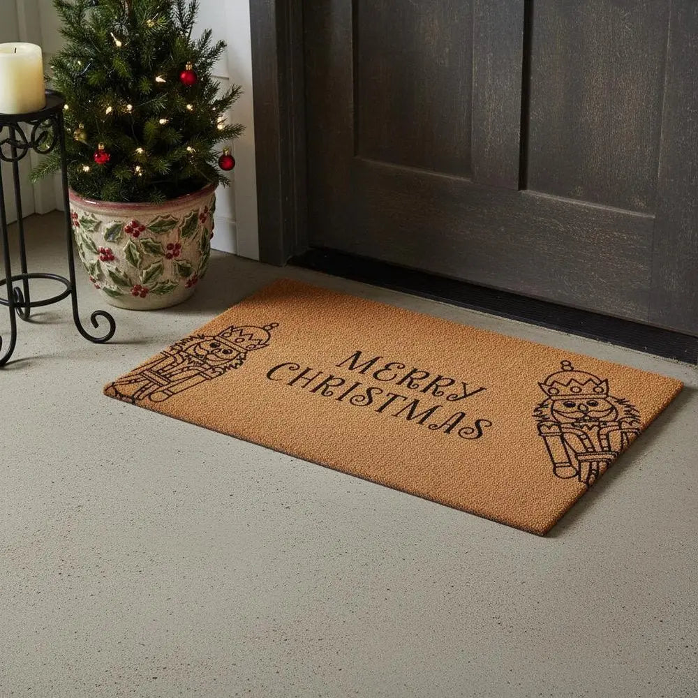 24" X 36" Brown And Black Christmas Merry Christmas Outdoor Coir Door Mat - NOVA HOME FURNITURE