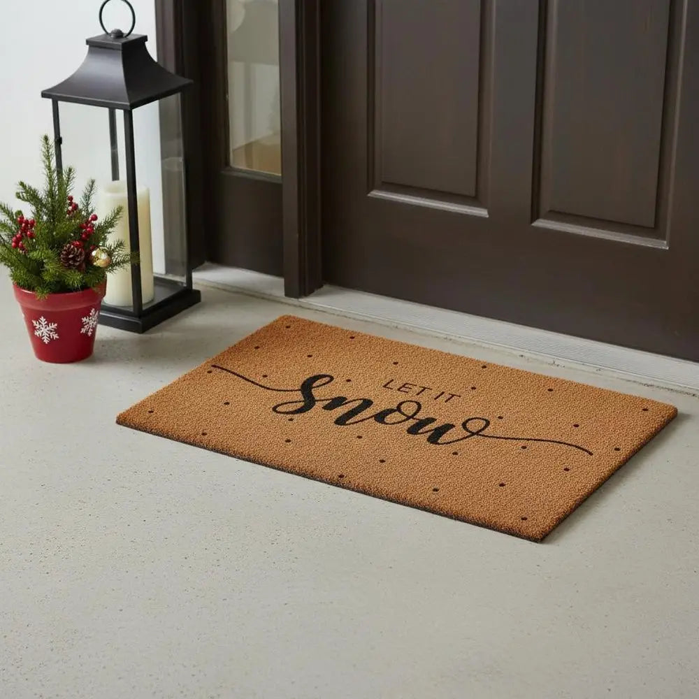 24" X 36" Brown And Black Christmas Outdoor Coir Door Mat - NOVA HOME FURNITURE