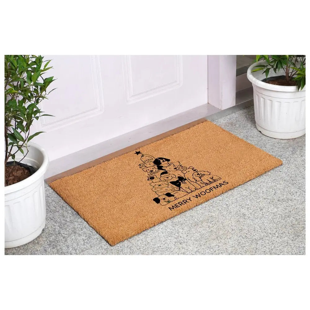 24" X 36" Brown And Black Christmas Outdoor Coir Door Mat - NOVA HOME FURNITURE