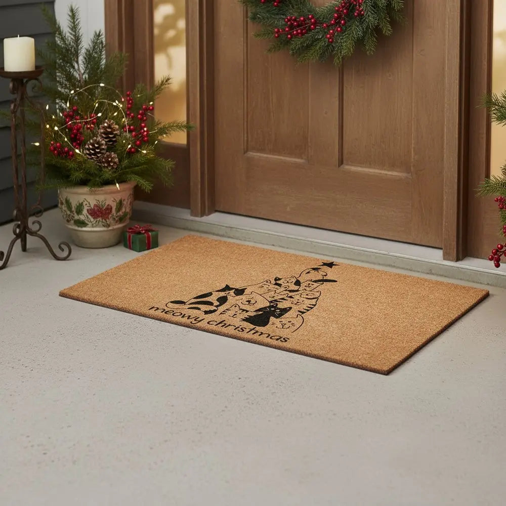 24" X 36" Brown And Black Christmas Outdoor Coir Door Mat - NOVA HOME FURNITURE