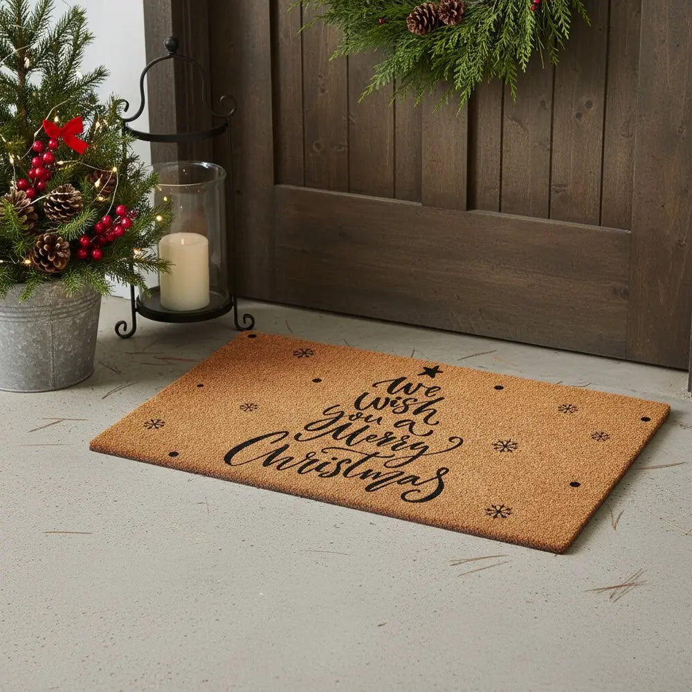 24" X 36" Brown And Black Christmas Outdoor Coir Door Mat - NOVA HOME FURNITURE