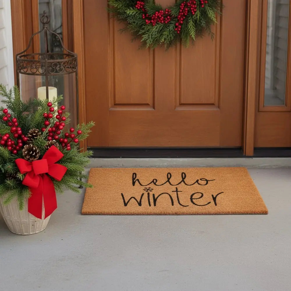 24" X 36" Brown And Black Christmas Outdoor Coir Door Mat - NOVA HOME FURNITURE