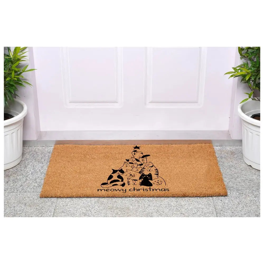 24" X 36" Brown And Black Christmas Outdoor Coir Door Mat - NOVA HOME FURNITURE