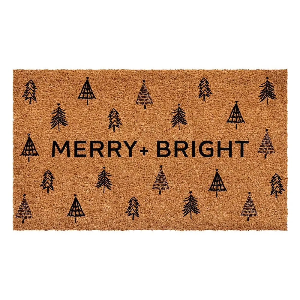 24" X 36" Brown And Black Christmas Trees Merry and Bright Outdoor Coir Door Mat - NOVA HOME FURNITURE