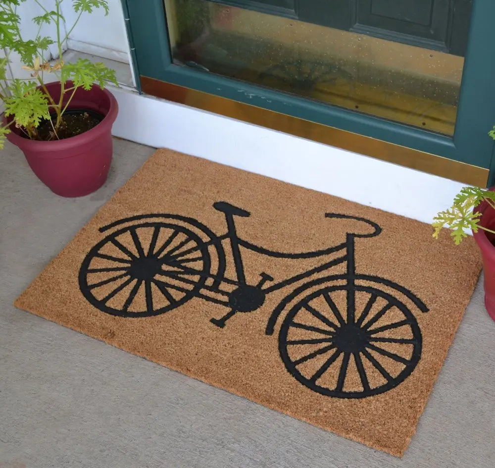 24" X 36" Brown and Black Coir Bicycle Outdoor Door Mat - NOBLE HOME INTERIORS