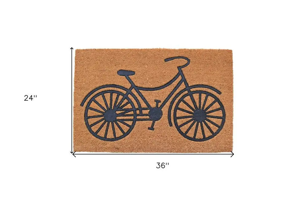 24" X 36" Brown and Black Coir Bicycle Outdoor Door Mat - NOBLE HOME INTERIORS