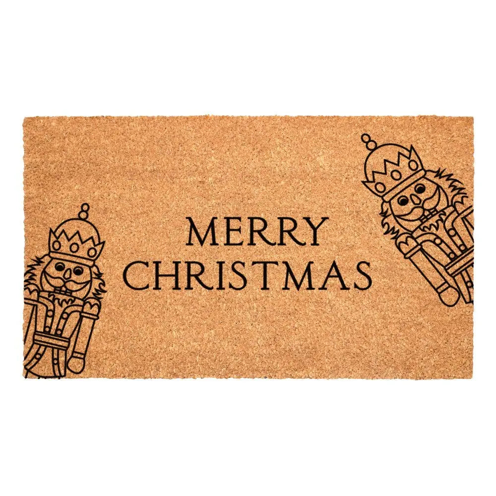 24" X 36" Brown And Black Merry Christmas Outdoor Coir Door Mat - NOVA HOME FURNITURE