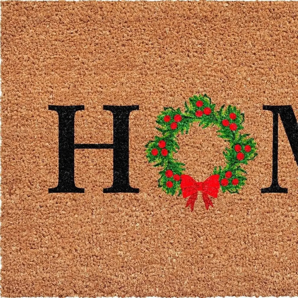 24" X 36" Brown And Green Christmas Home Outdoor Coir Door Mat - NOVA HOME FURNITURE