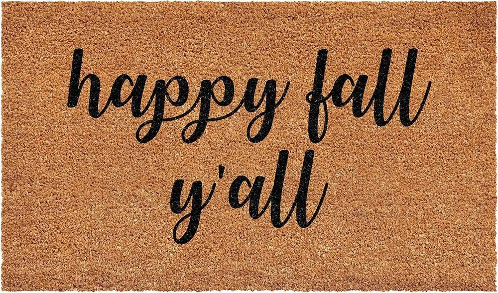 24" X 36" Brown And Natural Fall Happy Fall Y'all Outdoor Coir Door Mat - NOBLE HOME INTERIORS