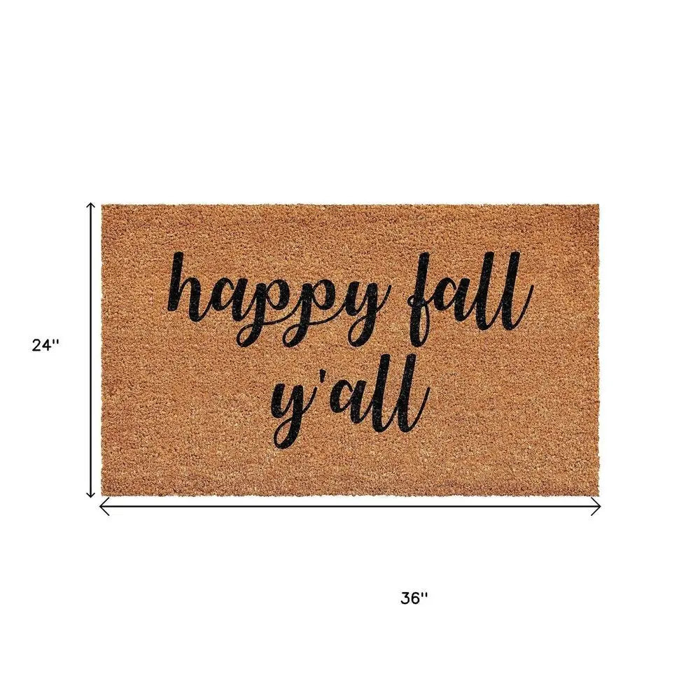 24" X 36" Brown And Natural Fall Happy Fall Y'all Outdoor Coir Door Mat - NOBLE HOME INTERIORS