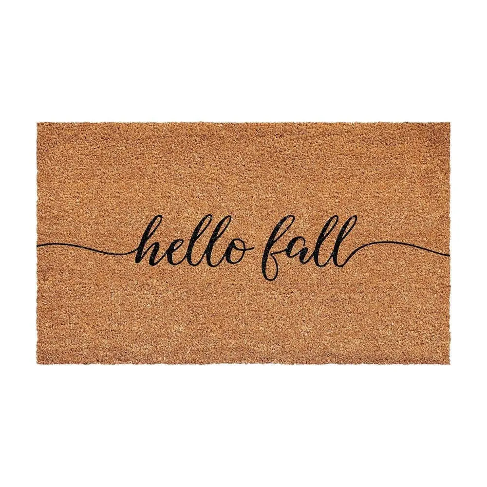 24" X 36" Brown And Natural Fall Hello Fall Outdoor Coir Door Mat - NOVA HOME FURNITURE