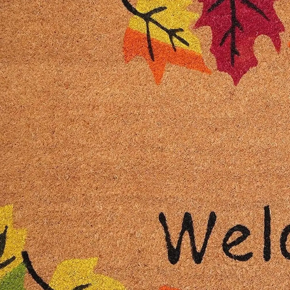 24" X 36" Brown And Natural Fall Leaves Welcome Outdoor Coir Door Mat - NOBLE HOME INTERIORS