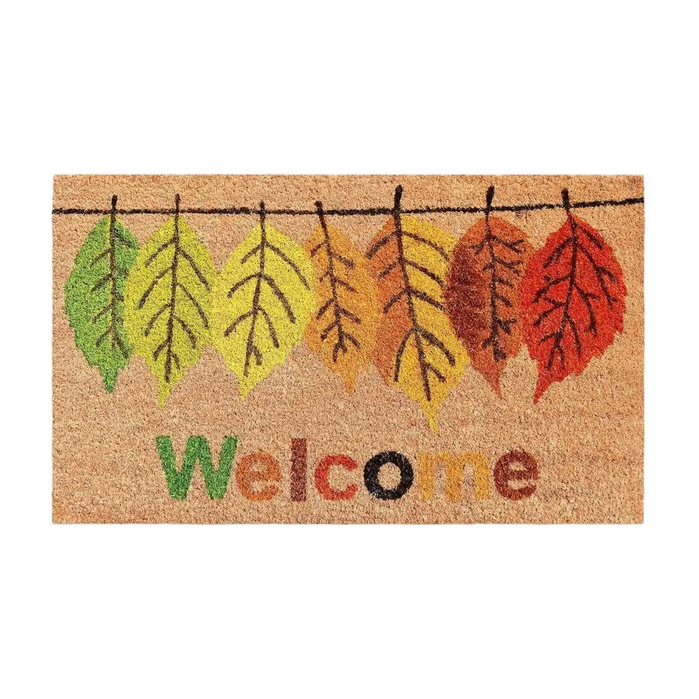 24" X 36" Brown And Natural Fall Leaves Welcome Outdoor Coir Door Mat - NOVA HOME FURNITURE