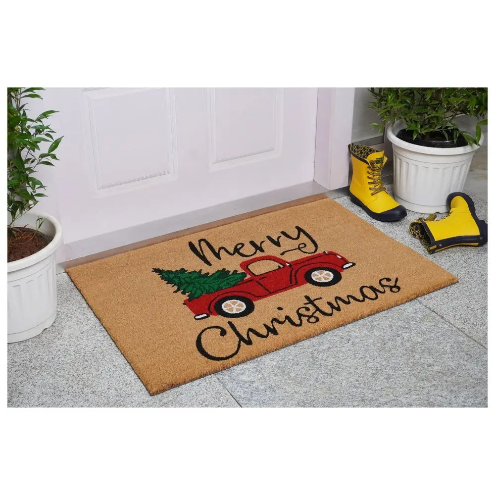 24" X 36" Brown and Red Coir Merry Christmas Outdoor Door Mat - NOBLE HOME INTERIORS