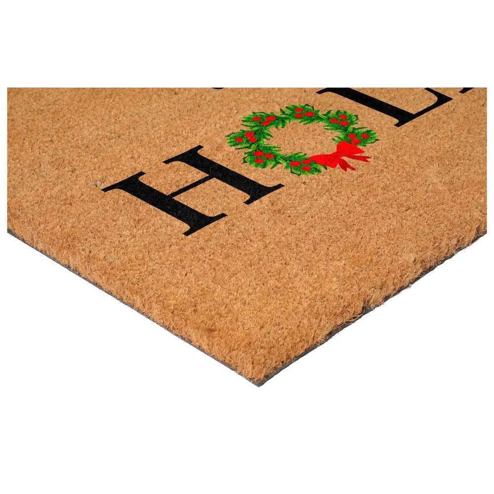 24" X 36" Brown Black And Green Christmas Happy Holidays Outdoor Coir Door Mat - NOVA HOME FURNITURE
