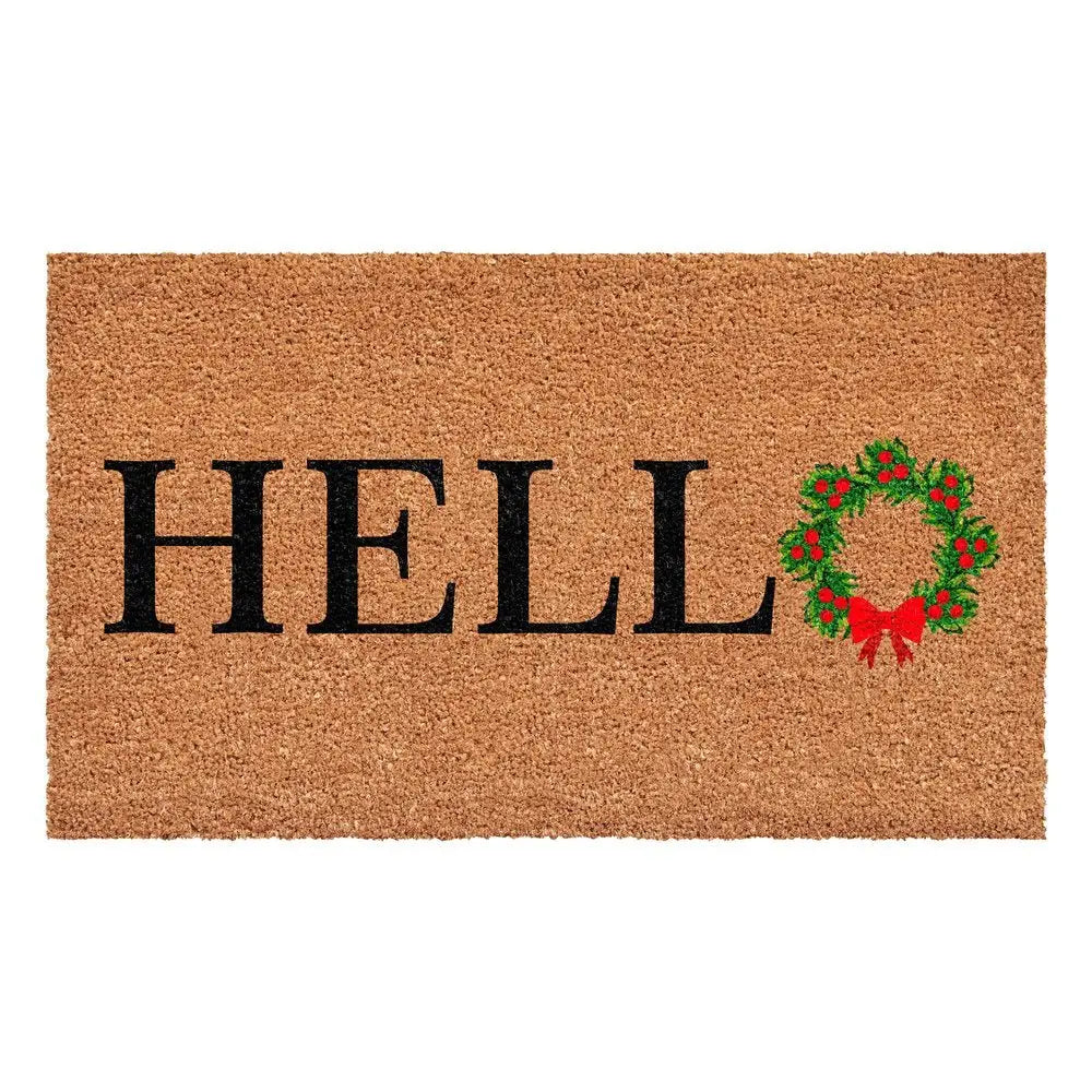 24" X 36" Brown Black And Green Christmas Outdoor Coir Door Mat - NOVA HOME FURNITURE