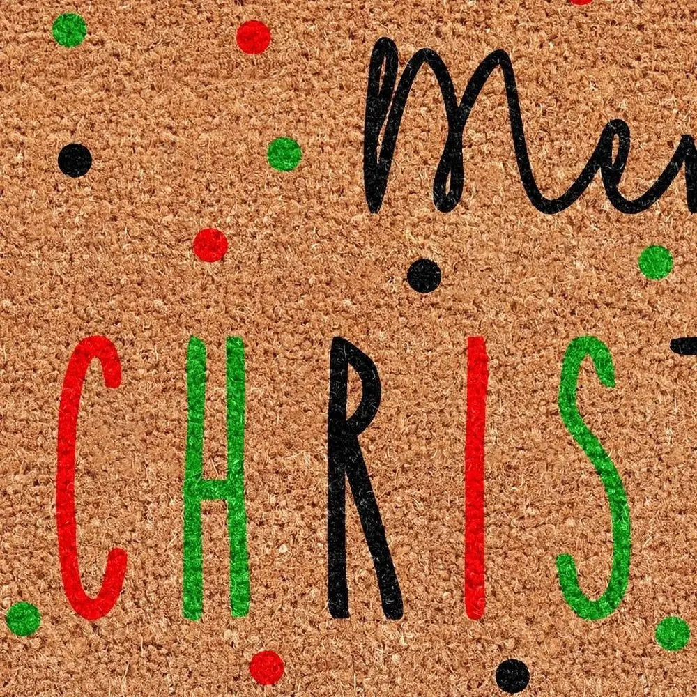 24" X 36" Brown Black And Green Merry Christmas Outdoor Coir Door Mat - NOVA HOME FURNITURE
