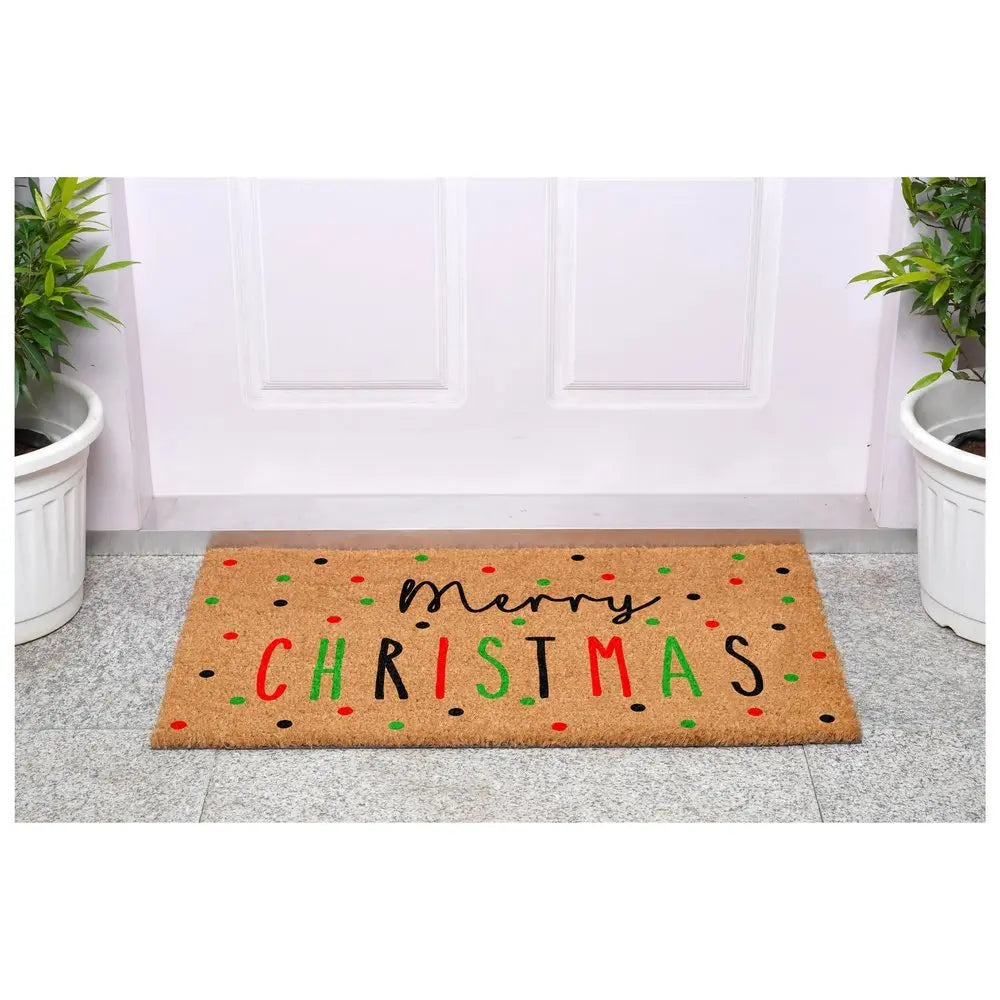 24" X 36" Brown Black And Green Merry Christmas Outdoor Coir Door Mat - NOVA HOME FURNITURE