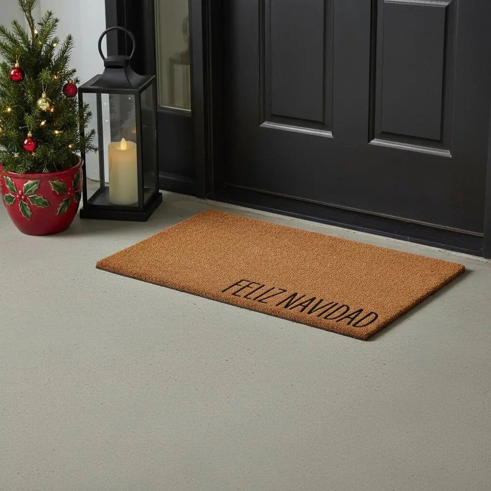 24" X 36" Brown Christmas Feliz Navidad Outdoor Coir Door Mat - NOVA HOME FURNITURE