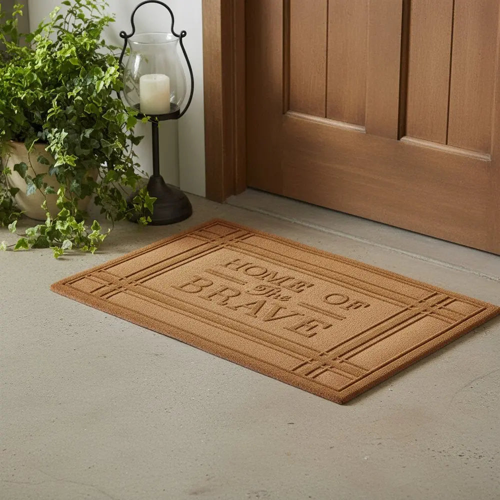 24" X 36" Brown Striped Border Home Of The Brave Outdoor Polypropylene Door Mat - NOVA HOME FURNITURE