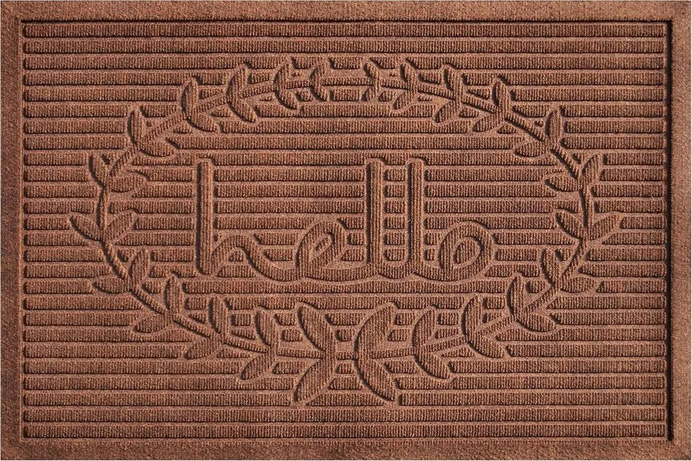 24" X 36" Brown Striped Hello Outdoor Polypropylene Door Mat - NOBLE HOME INTERIORS