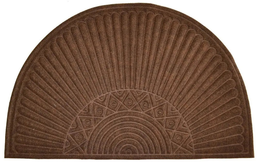 24" X 36" Brown Synthetic Fiber Abstract Outdoor Semi Circle Door Mat - NOBLE HOME INTERIORS