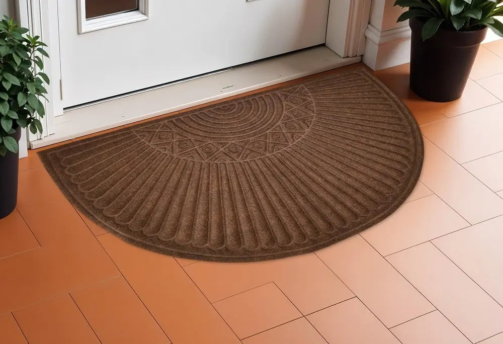 24" X 36" Brown Synthetic Fiber Abstract Outdoor Semi Circle Door Mat - NOBLE HOME INTERIORS
