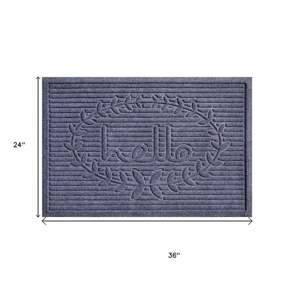 24" X 36" Dark Gray Striped Hello Outdoor Polypropylene Door Mat - NOBLE HOME INTERIORS