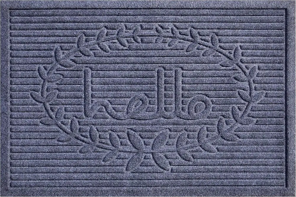 24" X 36" Dark Gray Striped Hello Outdoor Polypropylene Door Mat - NOBLE HOME INTERIORS