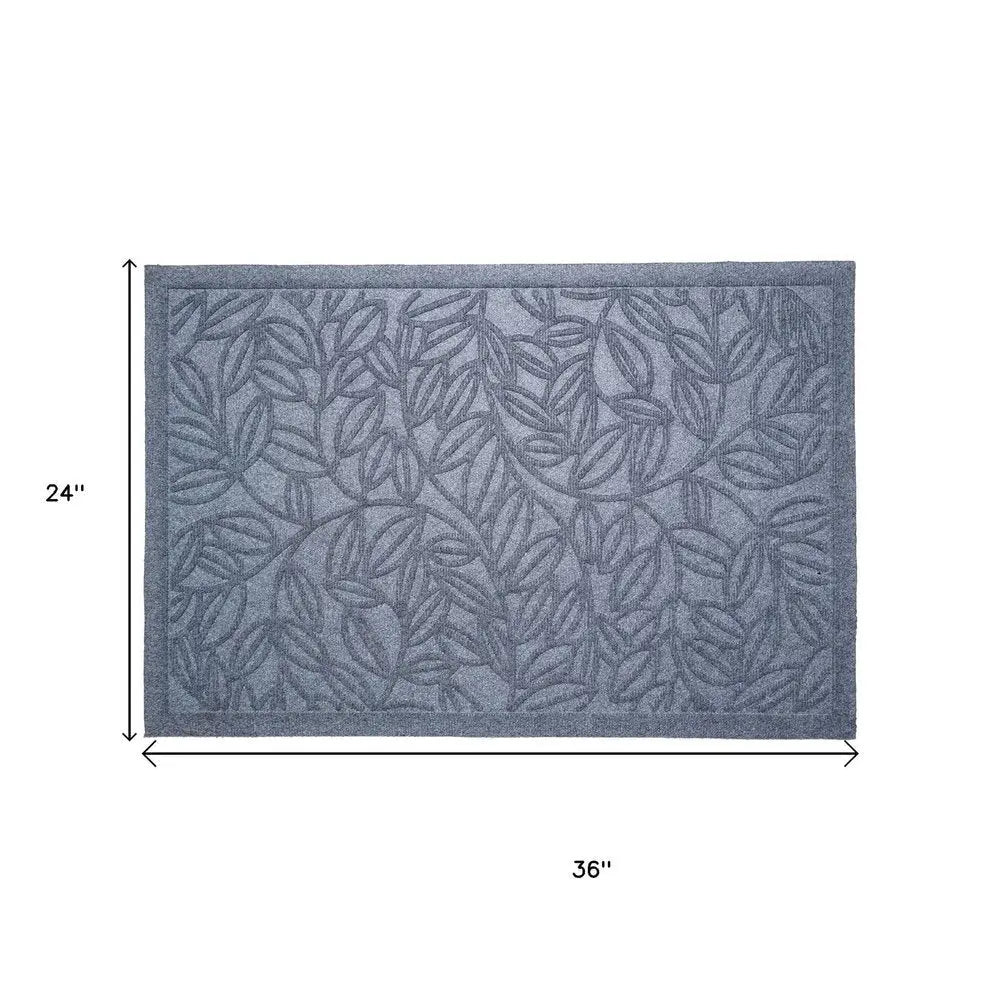 24" X 36" Gray Botanical Leaves Outdoor Polypropylene Door Mat - NOBLE HOME INTERIORS