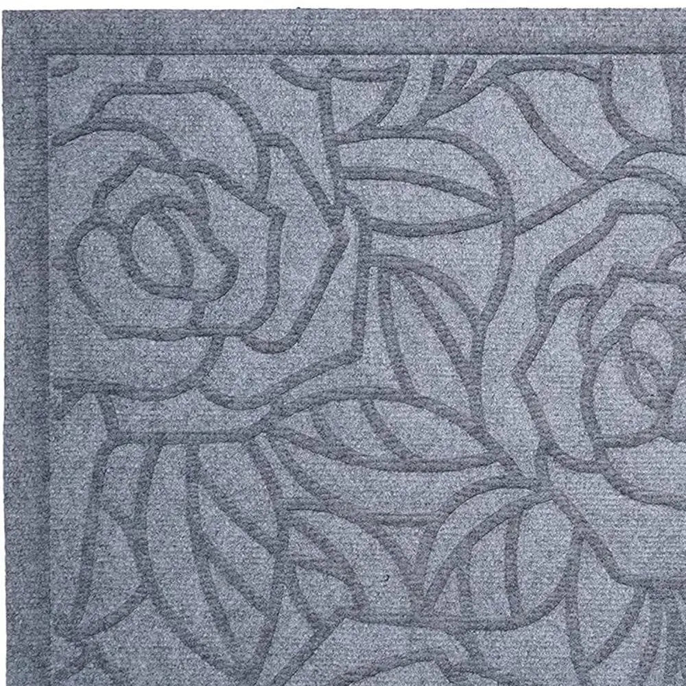 24" X 36" Gray Floral Outdoor Polypropylene Door Mat - NOVA HOME FURNITURE