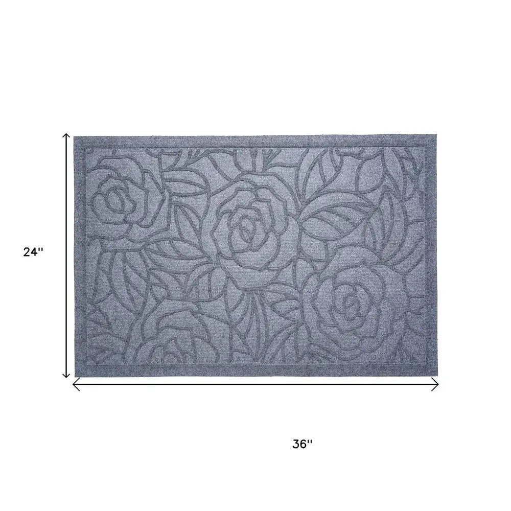 24" X 36" Gray Floral Outdoor Polypropylene Door Mat - NOVA HOME FURNITURE