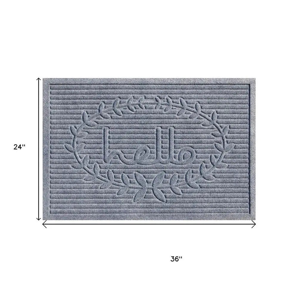 24" X 36" Gray Striped Hello Outdoor Polypropylene Door Mat - NOVA HOME FURNITURE