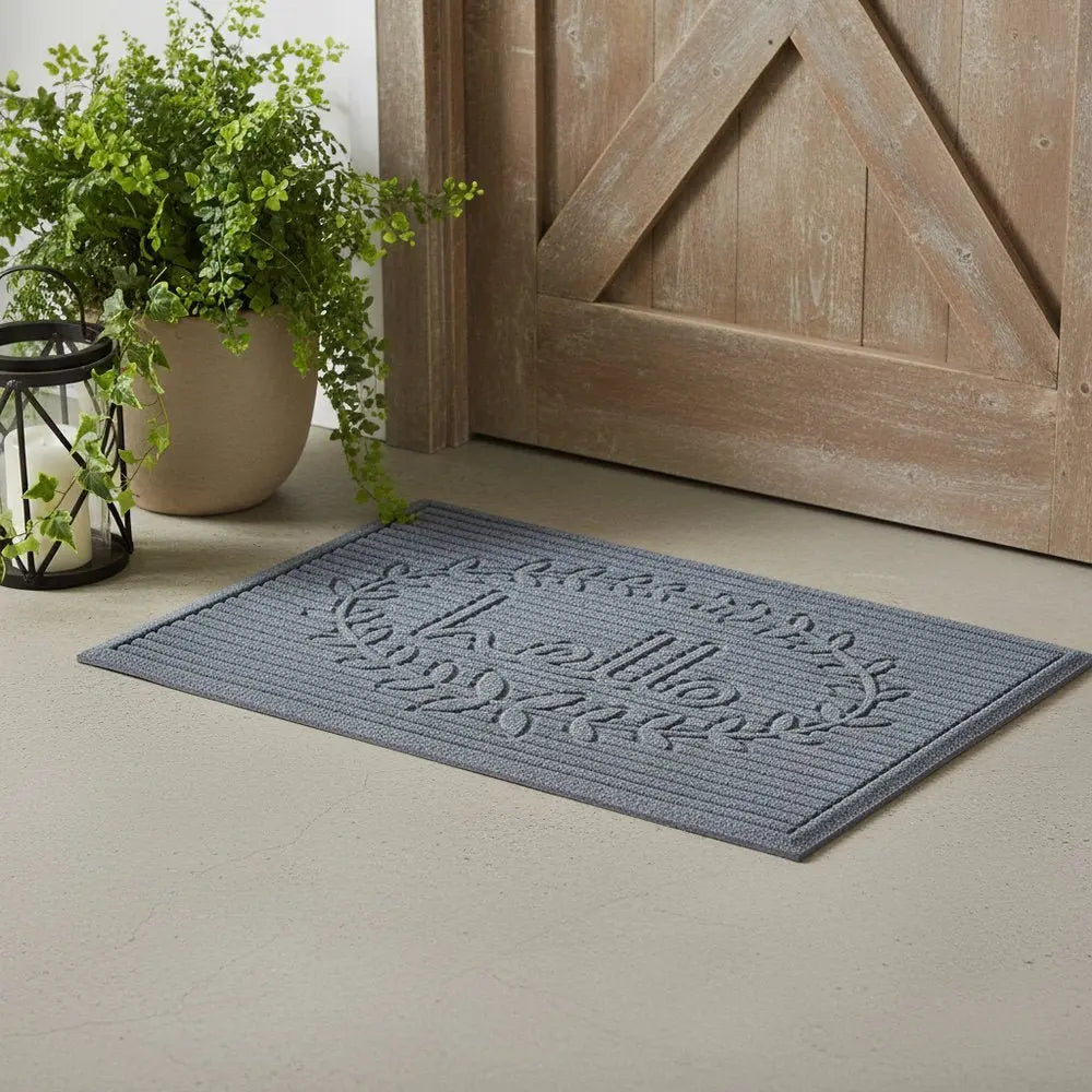 24" X 36" Gray Striped Hello Outdoor Polypropylene Door Mat - NOVA HOME FURNITURE
