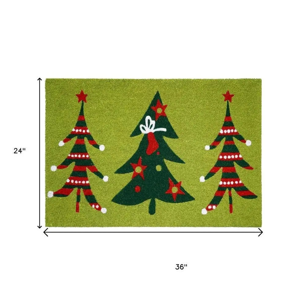 24" X 36" Green And Red Christmas Trees Outdoor Coir Door Mat - NOBLE HOME INTERIORS