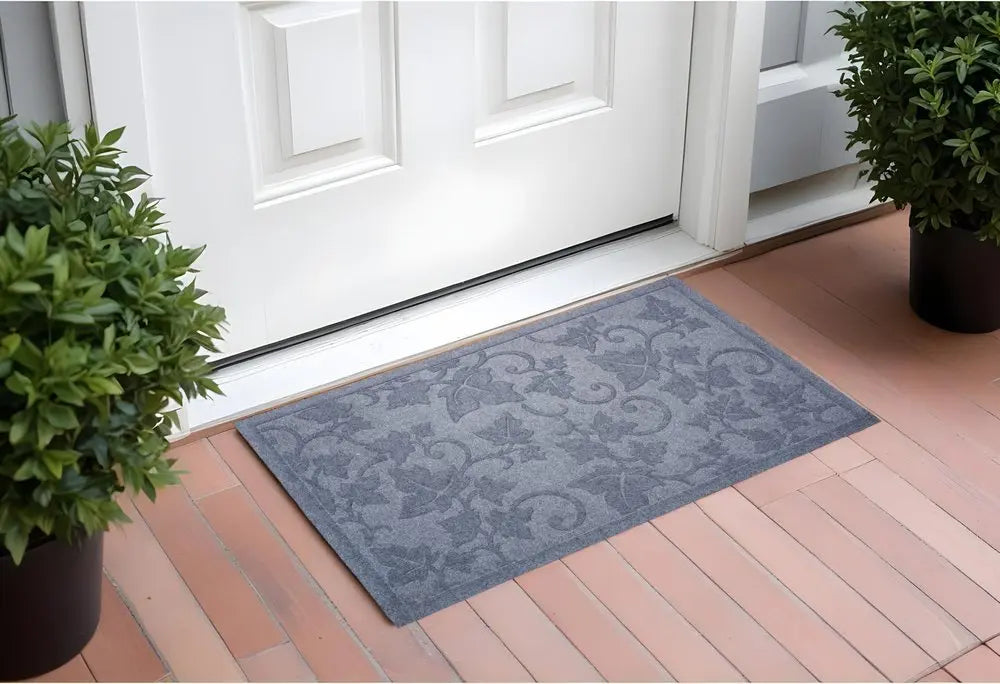 24" X 36" Light Gray Rubber Botanical Leaves Outdoor Door Mat - NOBLE HOME INTERIORS