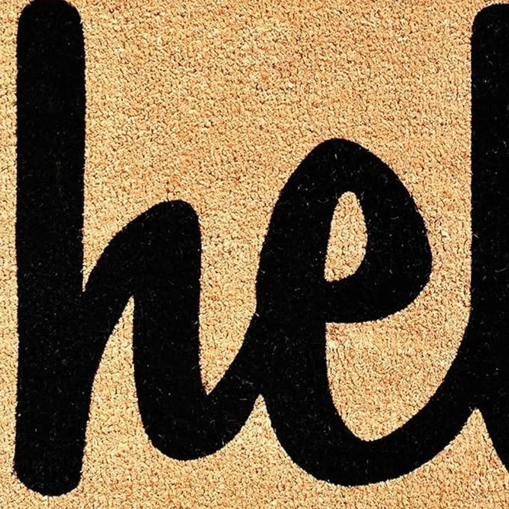 24" X 36" Natural And Black Bold Hello Outdoor Coir Door Mat - NOBLE HOME INTERIORS