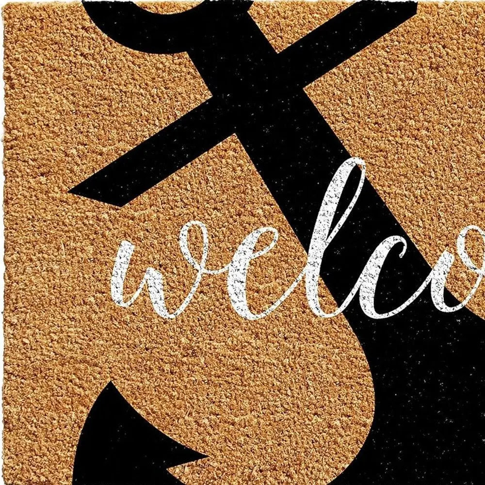 24" X 36" Natural and Black Coir Anchor Welcome Outdoor Door Mat - NOBLE HOME INTERIORS