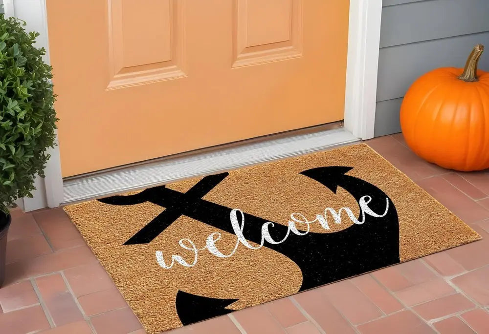 24" X 36" Natural and Black Coir Anchor Welcome Outdoor Door Mat - NOBLE HOME INTERIORS