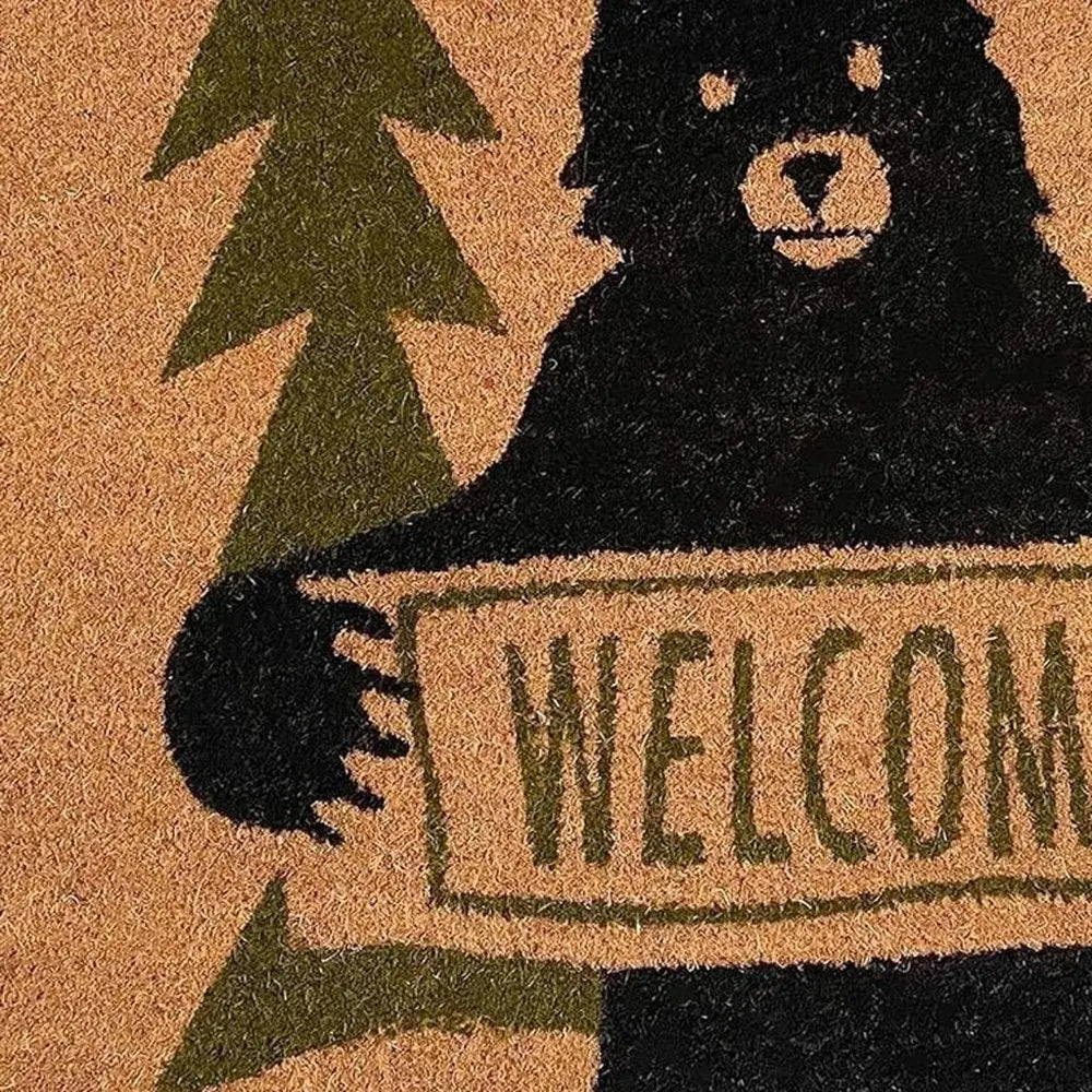 24" X 36" Natural And Black Coir Bear Outdoor Door Mat - NOBLE HOME INTERIORS