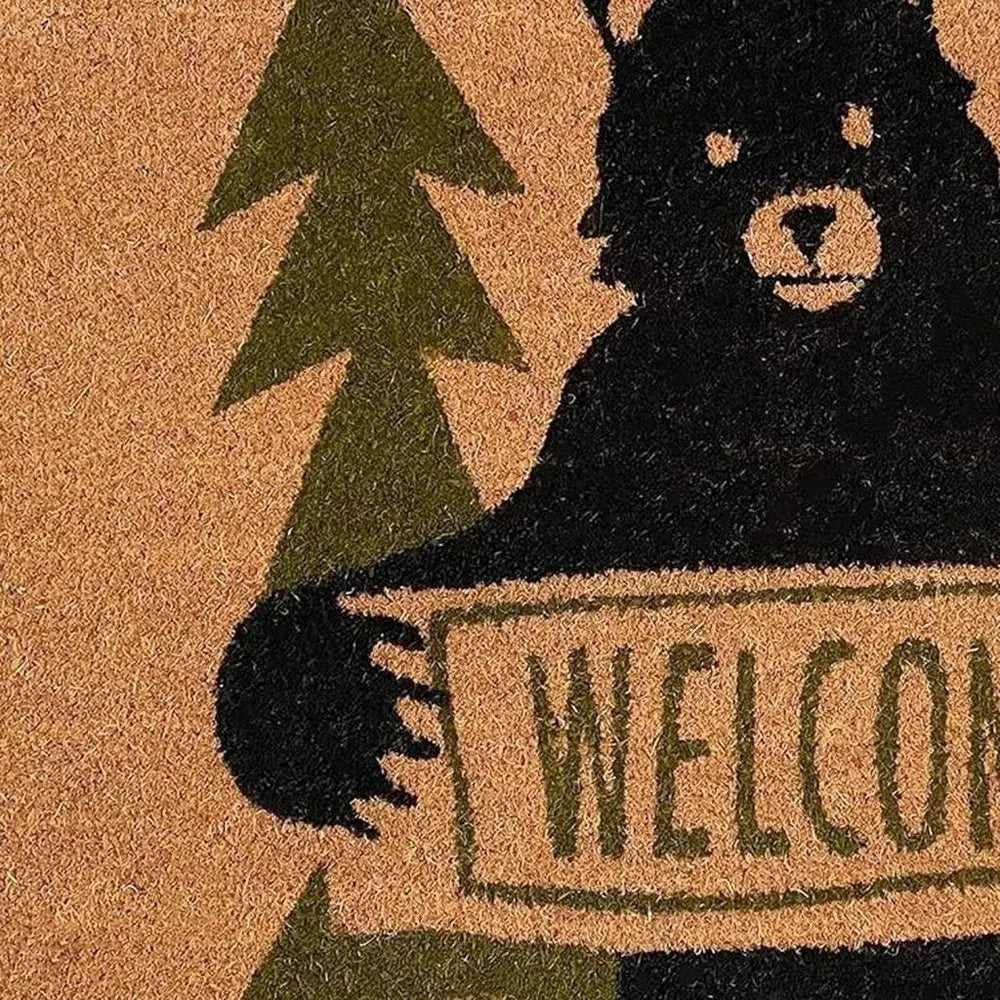 24" X 36" Natural And Black Coir Bear Outdoor Door Mat - NOBLE HOME INTERIORS
