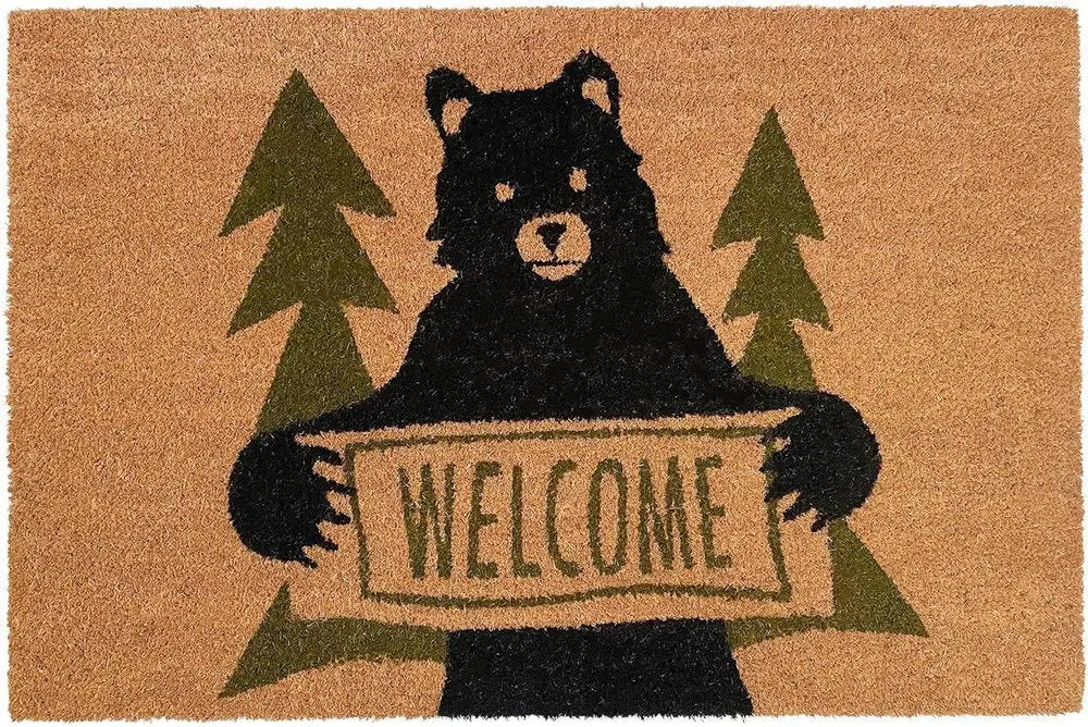 24" X 36" Natural And Black Coir Bear Outdoor Door Mat - NOBLE HOME INTERIORS