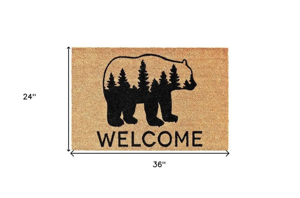 24" X 36" Natural and Black Coir Bear Welcome Outdoor Door Mat - NOBLE HOME INTERIORS