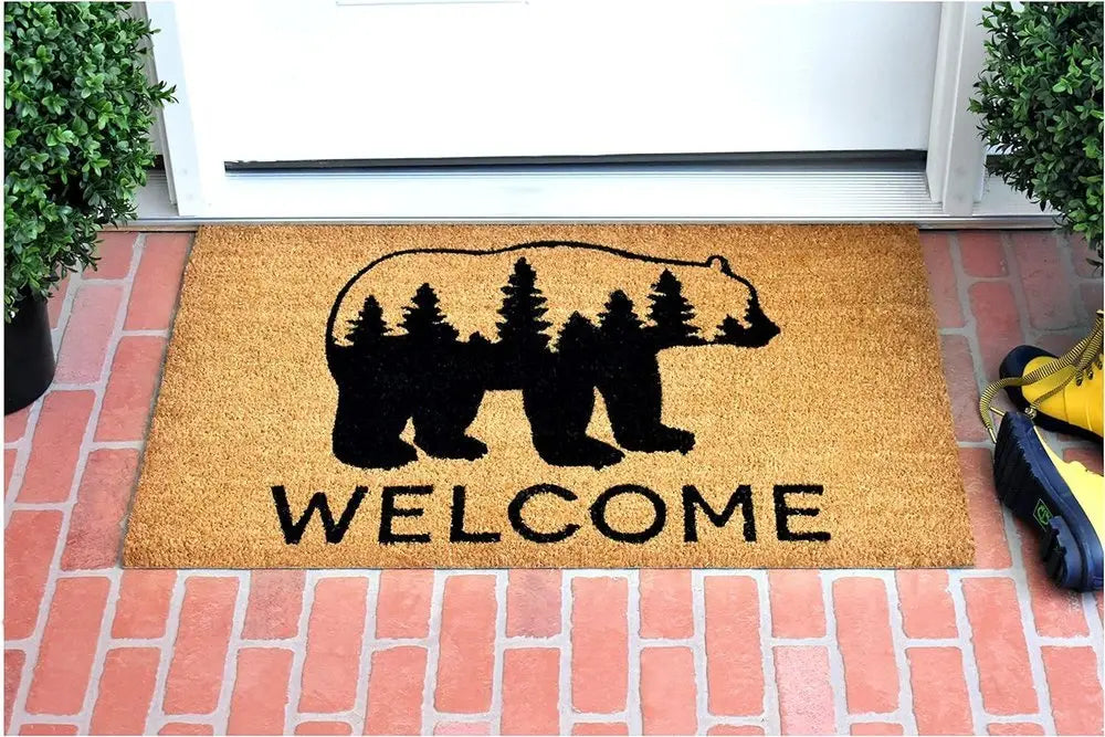 24" X 36" Natural and Black Coir Bear Welcome Outdoor Door Mat - NOBLE HOME INTERIORS