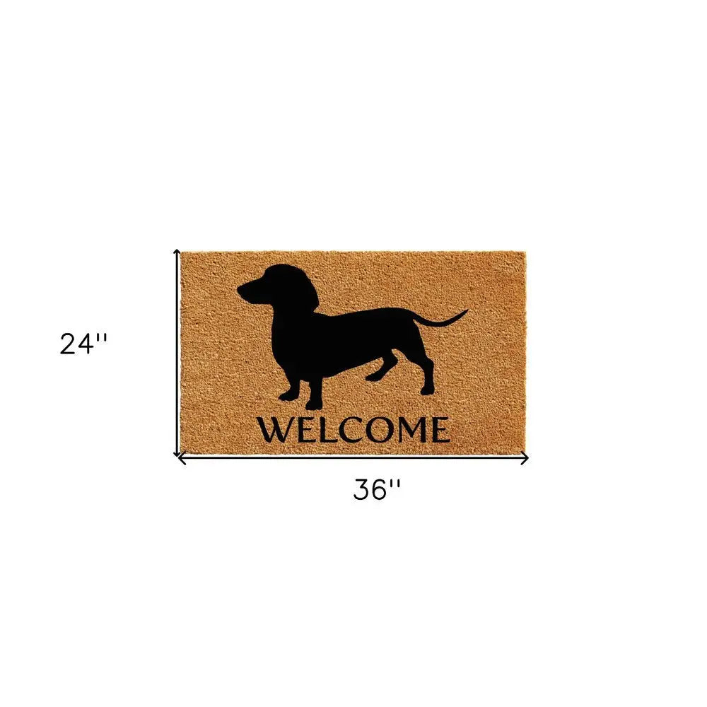 24" X 36" Natural and Black Coir Dachshund Welcome Outdoor Door Mat - NOBLE HOME INTERIORS