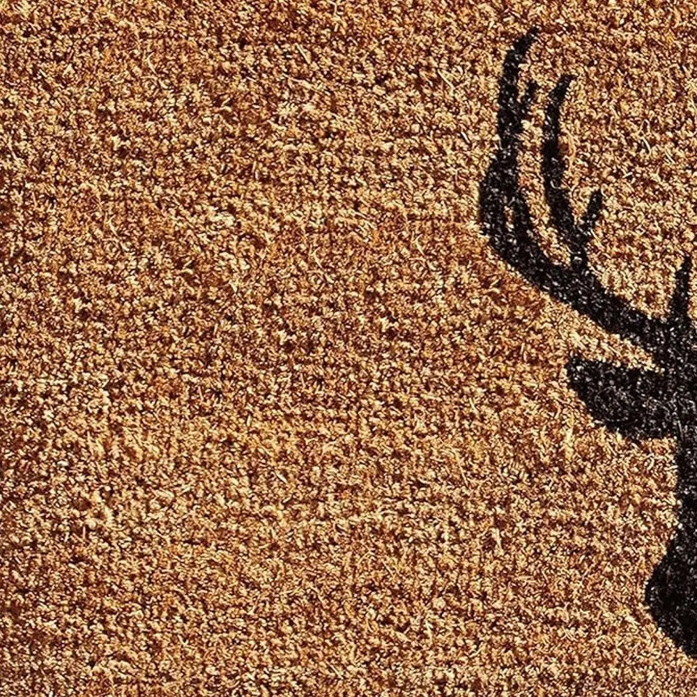 24" X 36" Natural and Black Coir Stag Welcome Outdoor Door Mat - NOBLE HOME INTERIORS