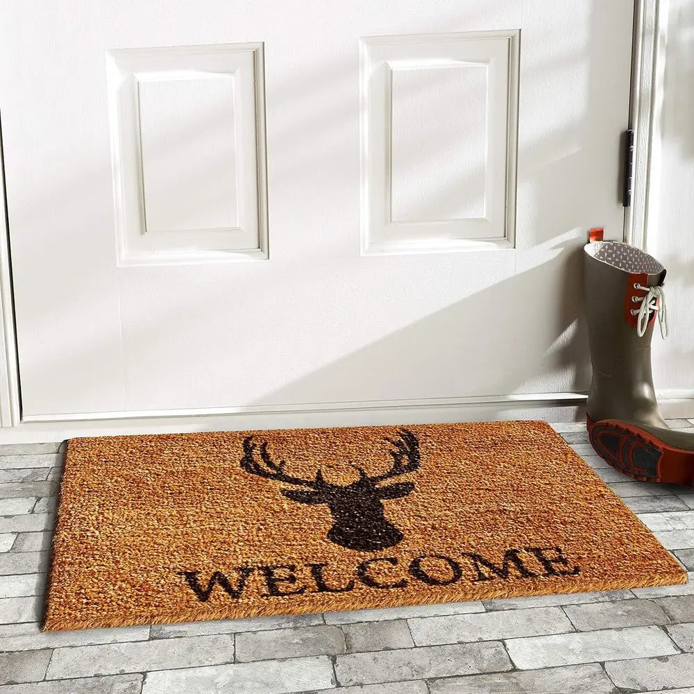 24" X 36" Natural and Black Coir Stag Welcome Outdoor Door Mat - NOBLE HOME INTERIORS