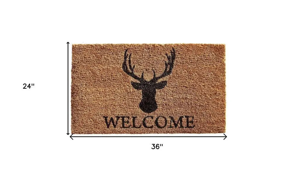 24" X 36" Natural and Black Coir Stag Welcome Outdoor Door Mat - NOBLE HOME INTERIORS